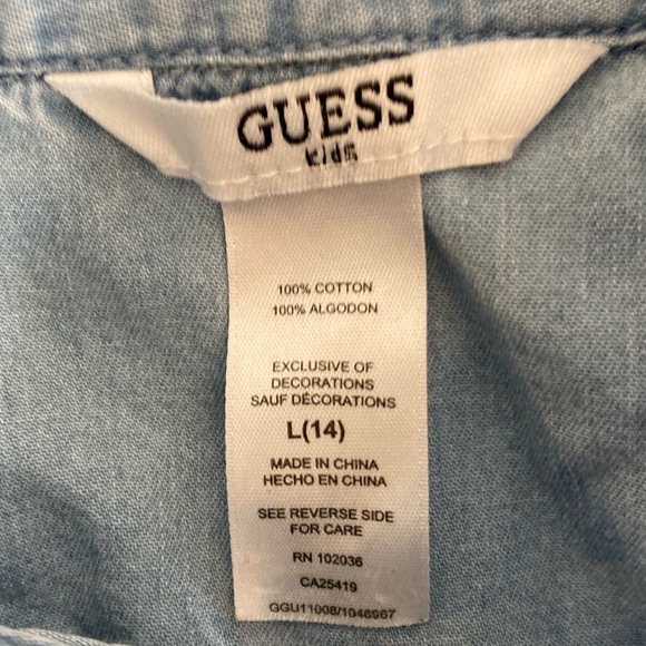 GUESS Kids Denim Chambray Jewel Logo Button Front Girl’s Dress Size L (14) - Picture 5 of 9